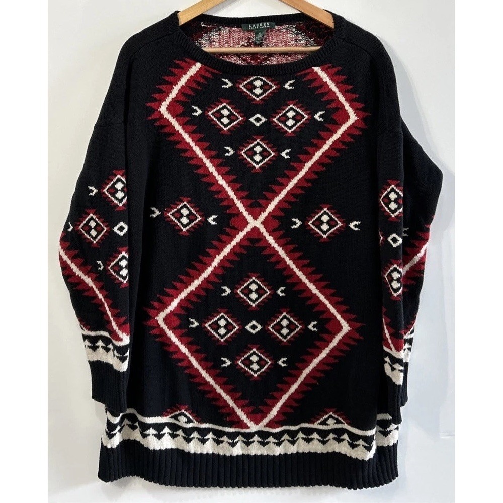 Lauren Ralph Lauren Womens Southwest Aztec Sweater Pullover SZ XL